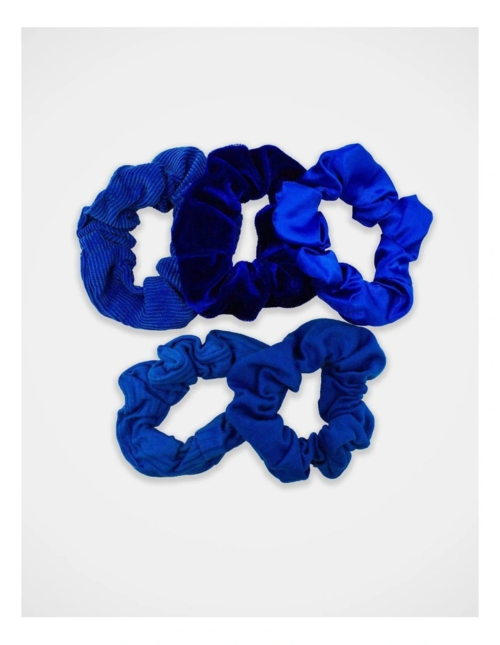 School Mixed Fabric Scrunchie 5Pk in Royal Blue image 3