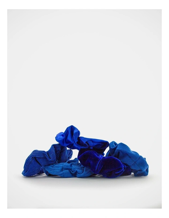 School Mixed Fabric Scrunchie 5Pk in Royal Blue image 4