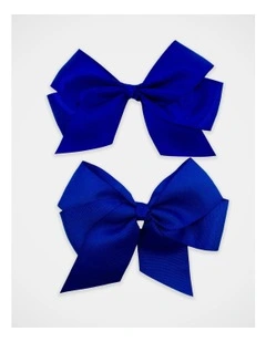 School Big Bow Hairclip 2Pk in Royal Blue