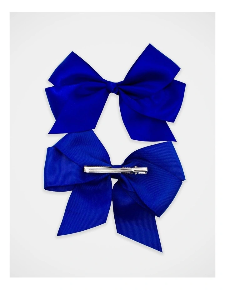 School Big Bow Hairclip 2Pk in Royal Blue image 3