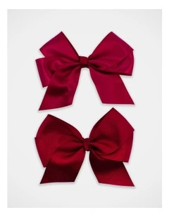 School Big Bow Hairclip 2 Pack in Maroon