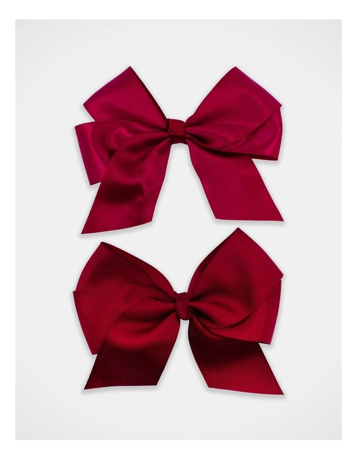 School Big Bow Hairclip 2 Pack in Maroon image 1