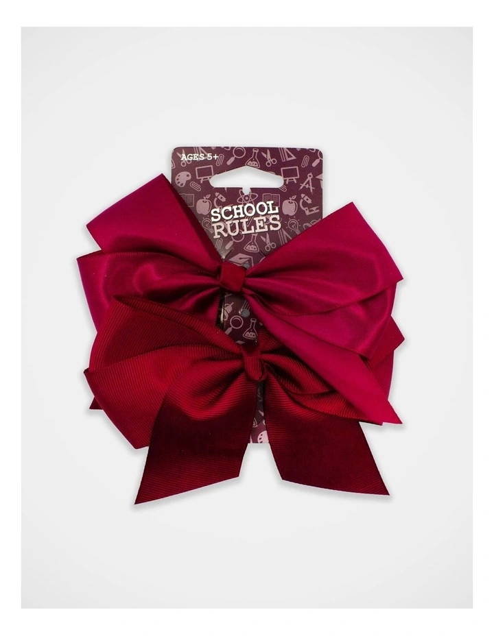 School Big Bow Hairclip 2 Pack in Maroon image 2