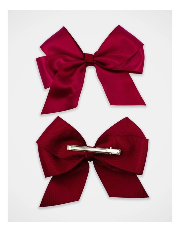 School Big Bow Hairclip 2 Pack in Maroon image 3