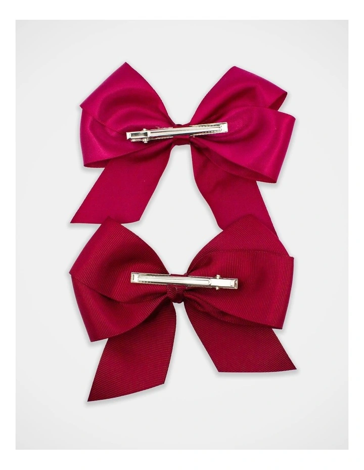School Big Bow Hairclip 2 Pack in Maroon image 4