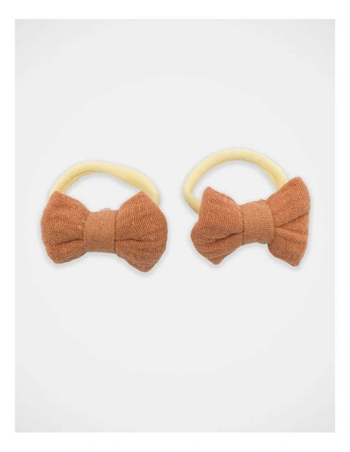 Bow Elastic Hairties 2 Pack in Neutral image 1
