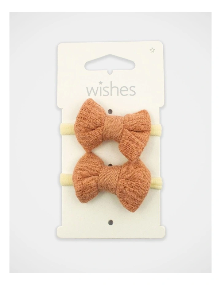 Bow Elastic Hairties 2 Pack in Neutral image 2