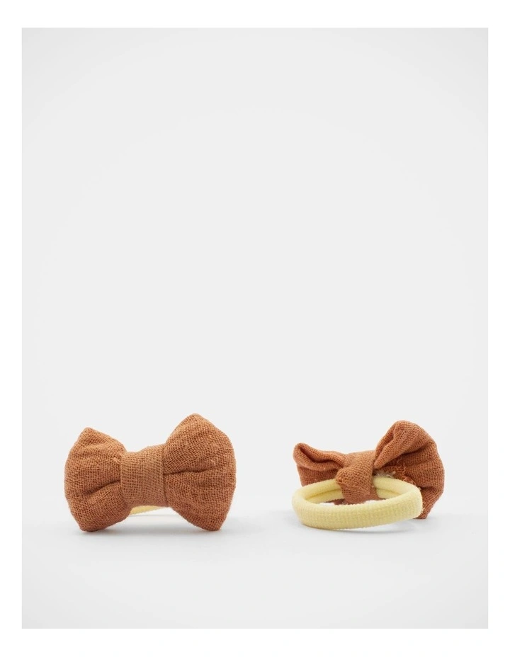 Bow Elastic Hairties 2 Pack in Neutral image 3