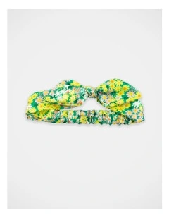 Floral Bow Hair Wrap in Green/Yellow