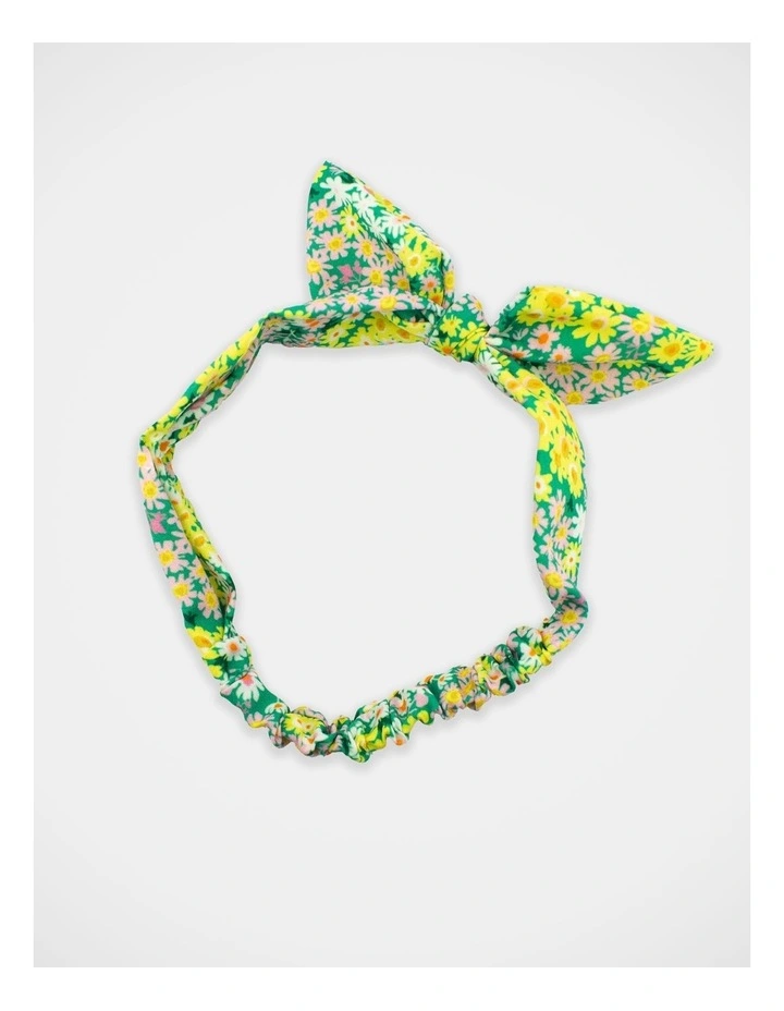 Floral Bow Hair Wrap in Green/Yellow image 3