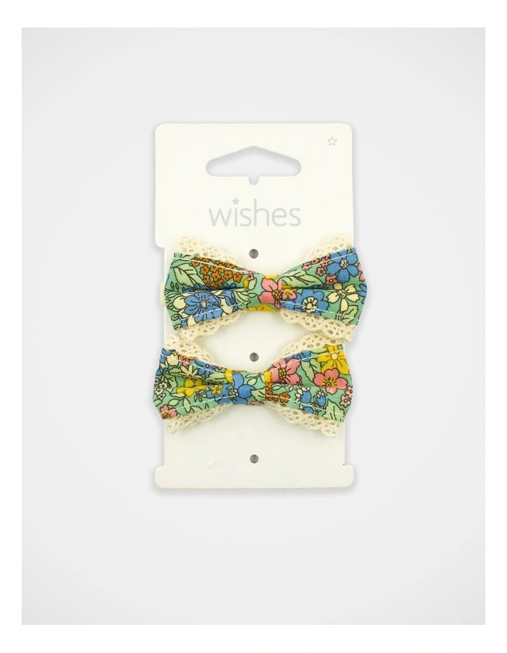 Floral Bow Hairtie 2 Pack in Multi image 2