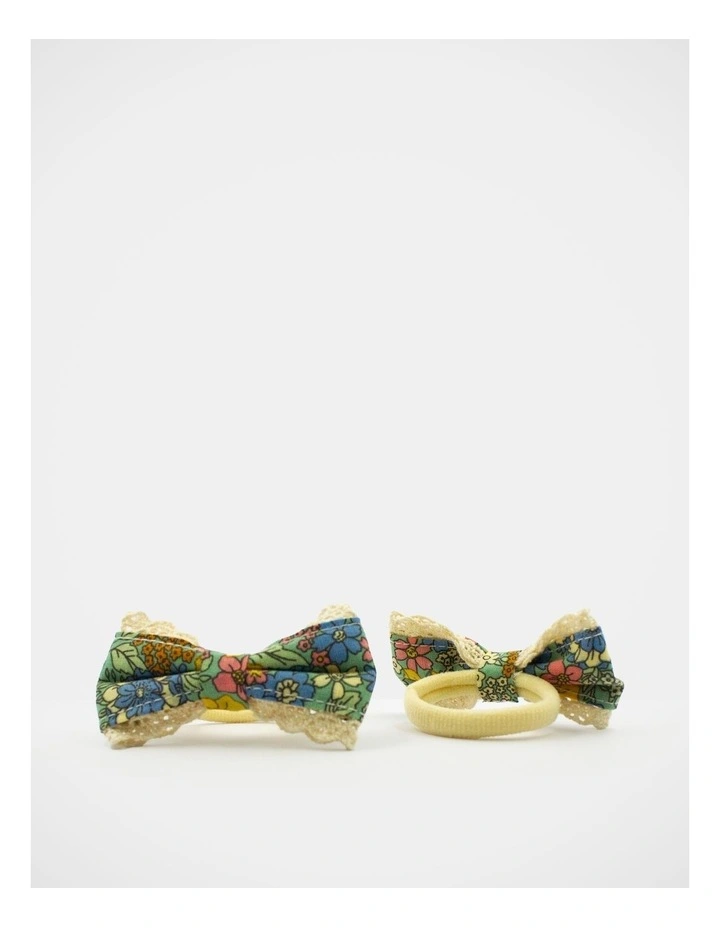 Floral Bow Hairtie 2 Pack in Multi image 3