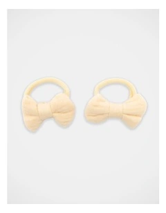 Bow Elastic Hairties 2 Pack in Cream