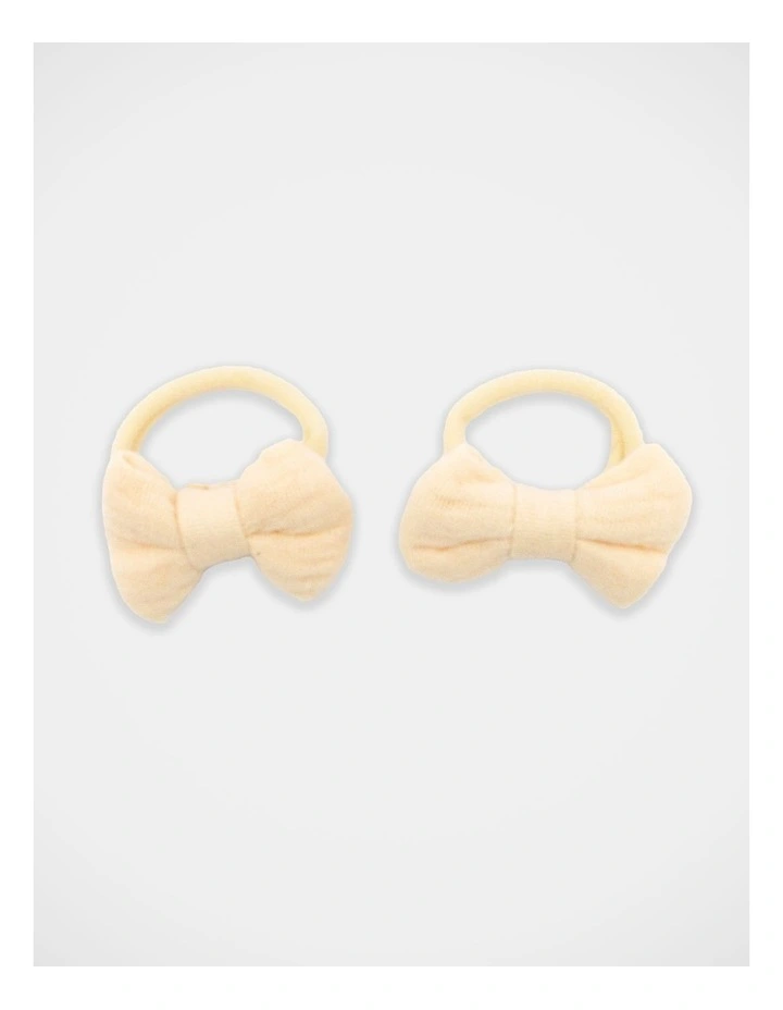 Bow Elastic Hairties 2 Pack in Cream image 1