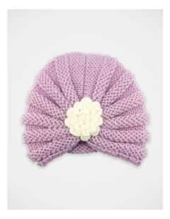 Knitted Flower Turban  in Purple