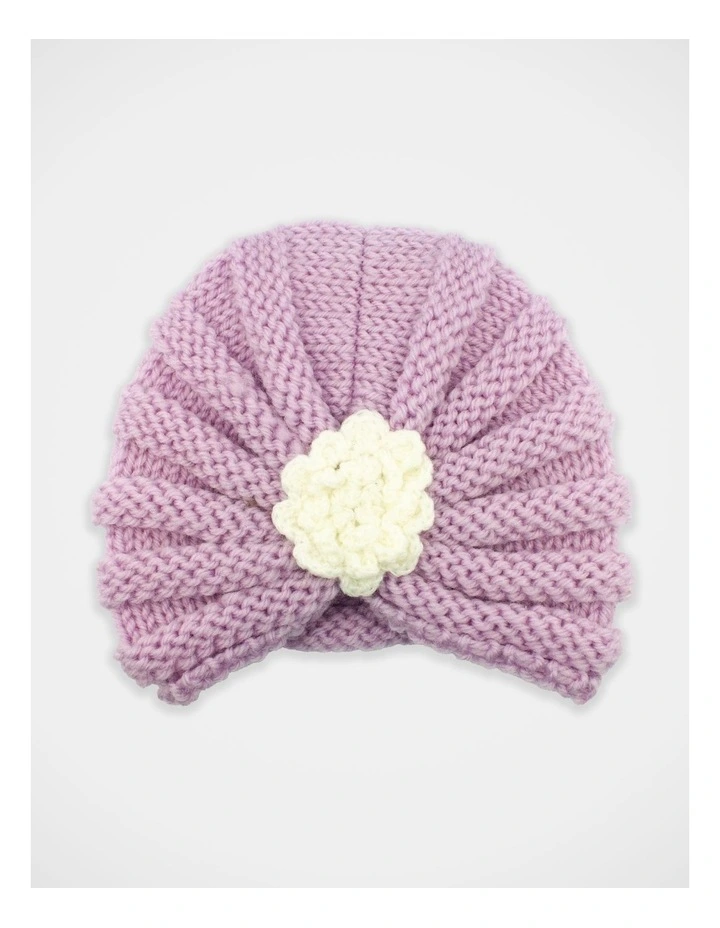 Knitted Flower Turban  in Purple image 1