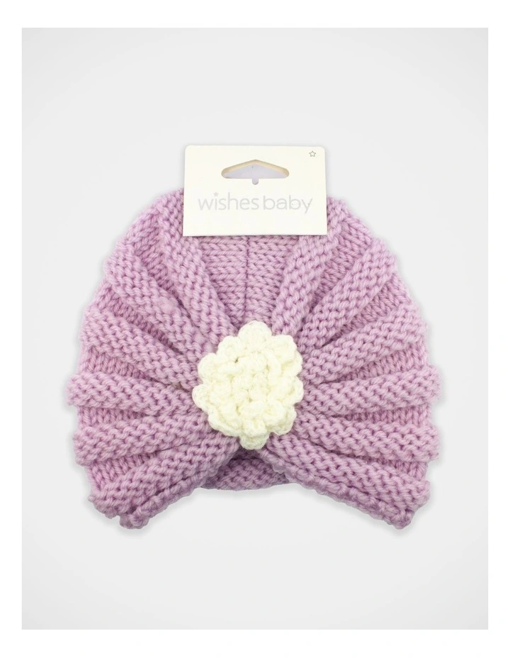 Knitted Flower Turban in Purple image 2