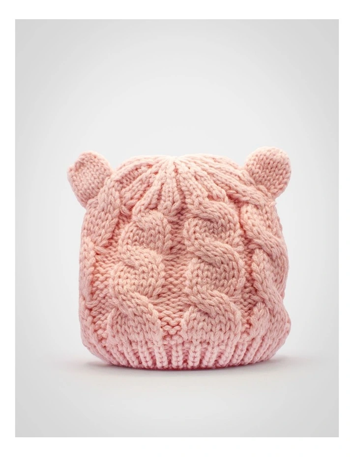 Cable Knit Teddy Bear Turban in Pink image 2