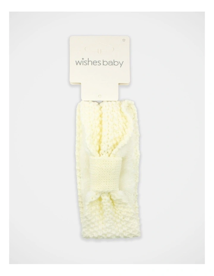 Fleece Lined Knit Hair Wrap in Cream image 3