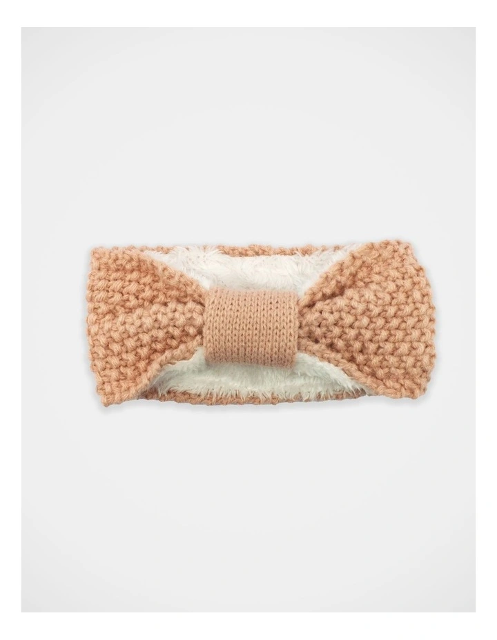 Fleece Lined Knit Hair Wrap in Taupe image 1