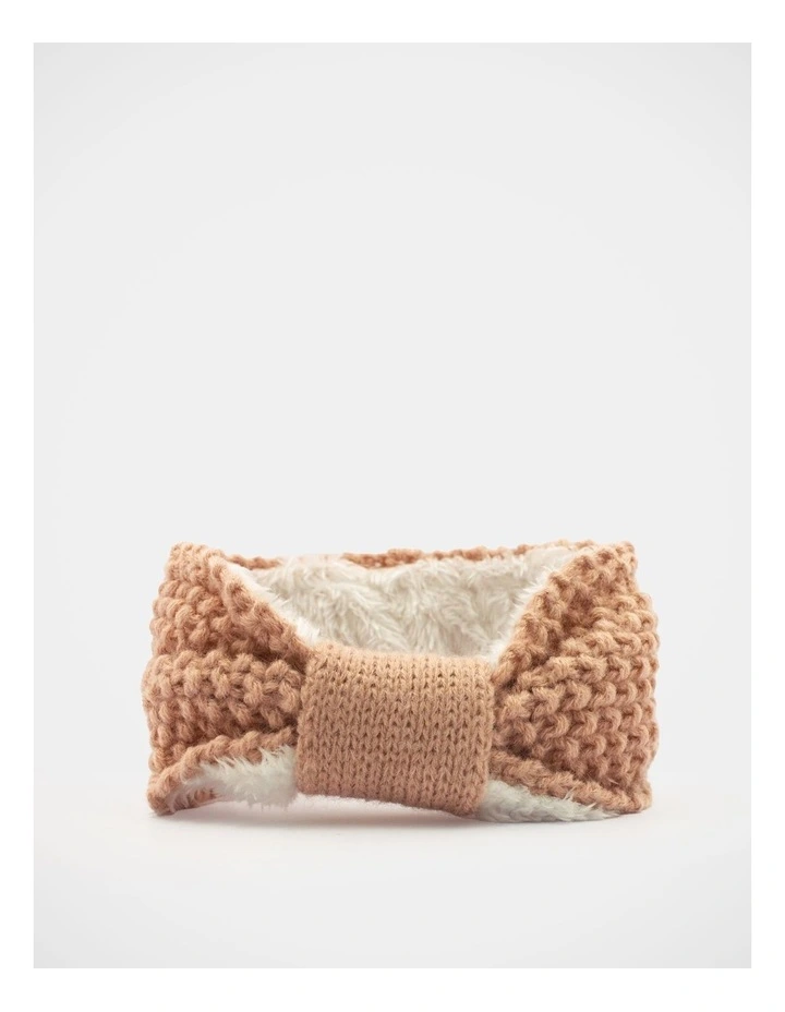 Fleece Lined Knit Hair Wrap in Taupe image 3