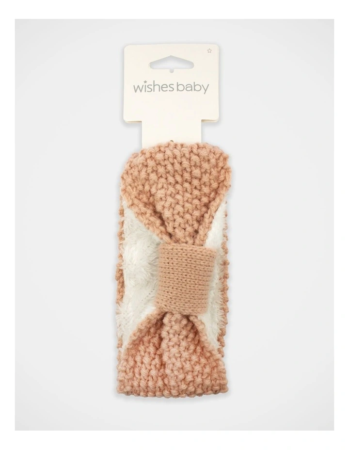 Fleece Lined Knit Hair Wrap in Taupe image 4