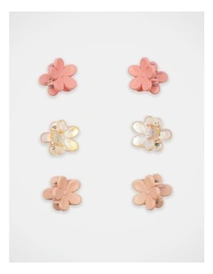 Flower Mini Hair Claw Clips 6Pack in Pink