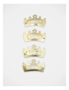 Crown Shape Glitter Snapclips 4 Pack in Gold