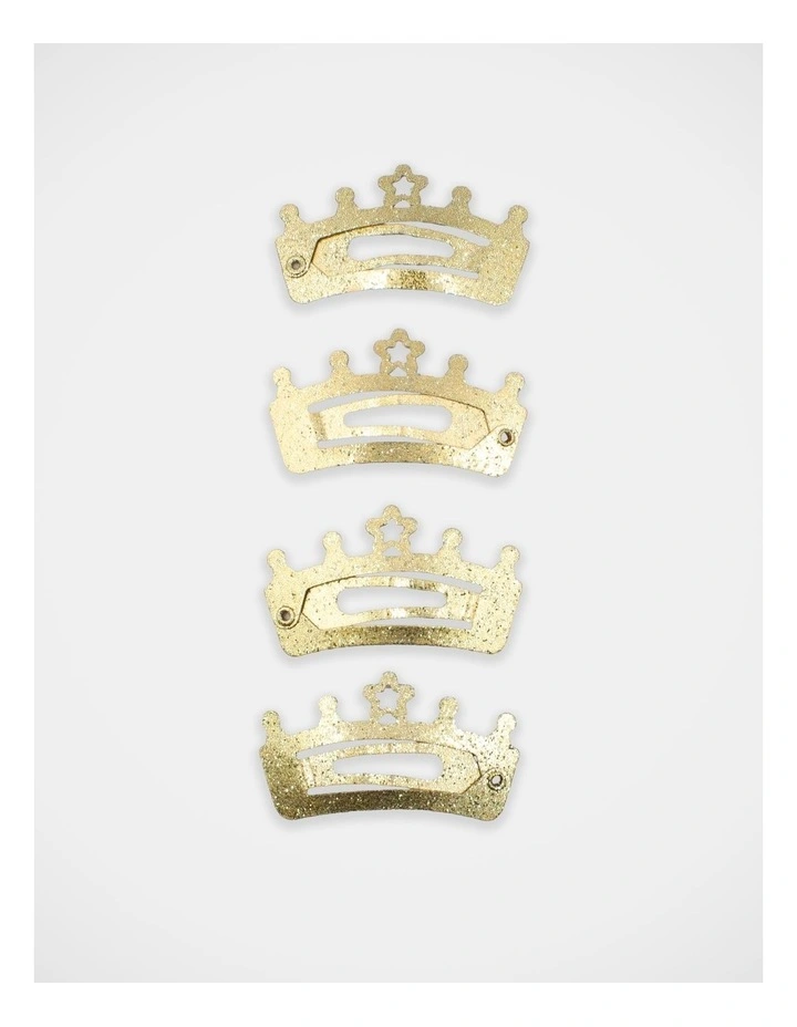 Crown Shape Glitter Snapclips 4 Pack in Gold image 1