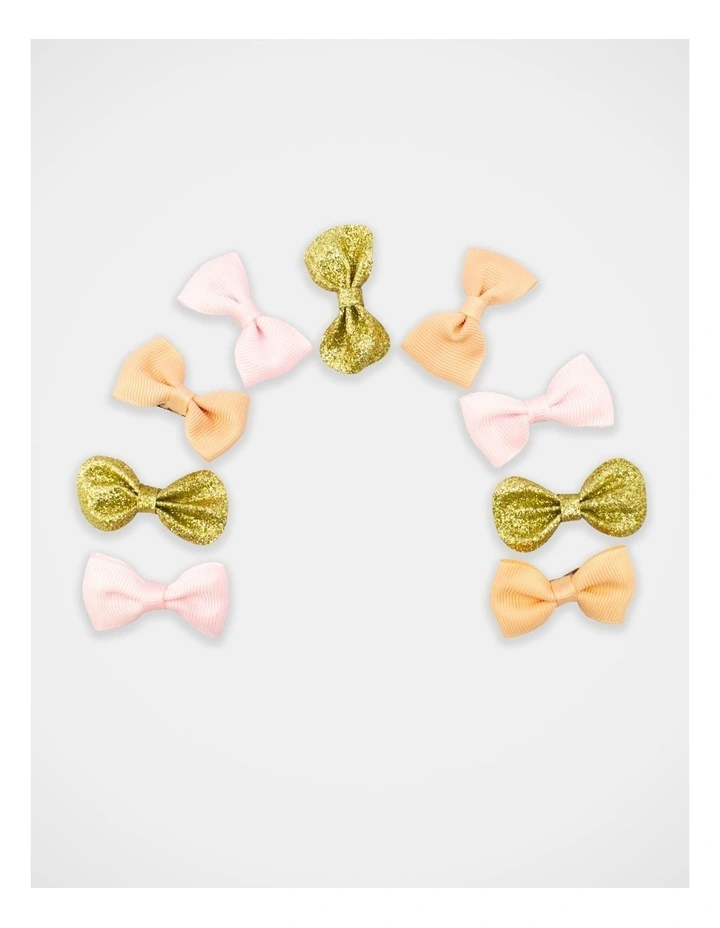 Grosgrain and Glitter Bow Hairclip 9Pack in Multi image 1