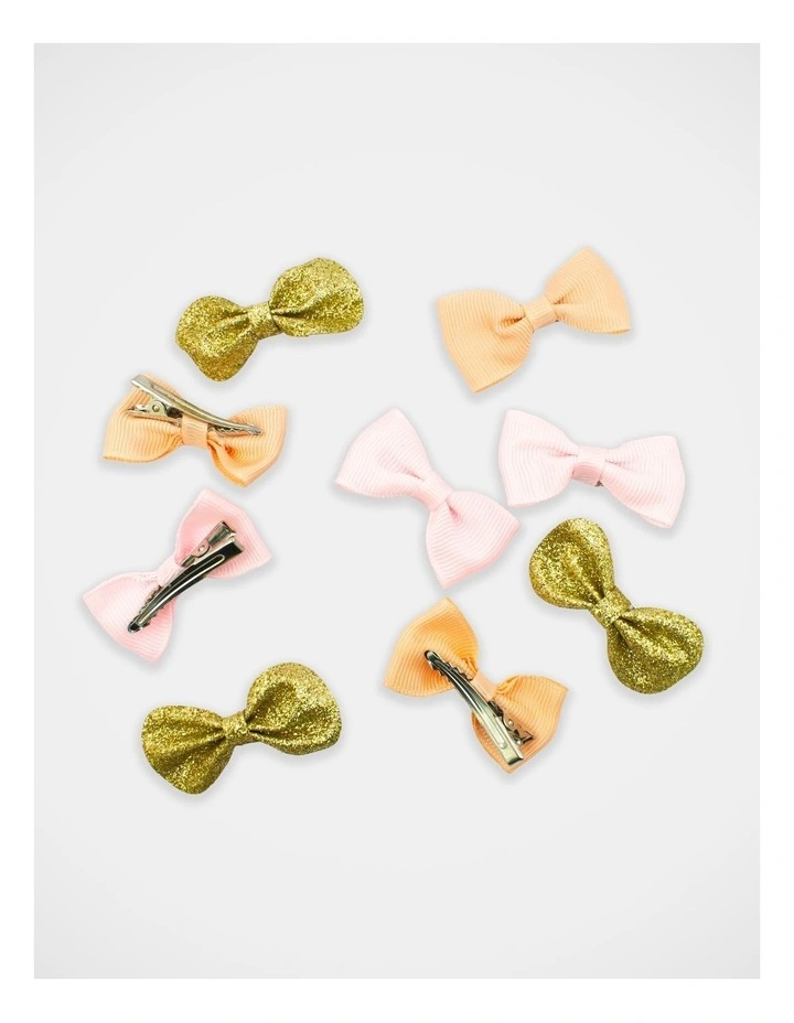 Grosgrain and Glitter Bow Hairclip 9Pack in Multi image 3