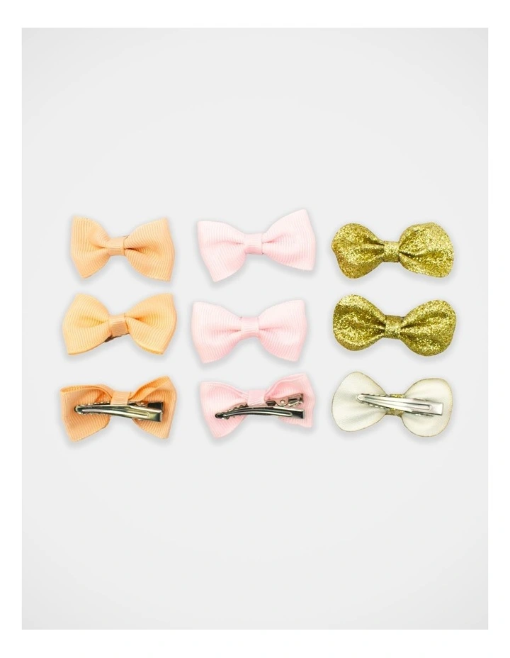 Grosgrain and Glitter Bow Hairclip 9Pack in Multi image 4