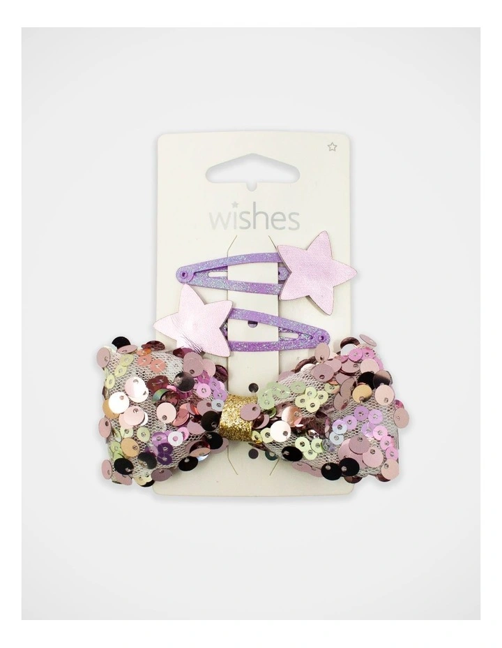 Sequin Bow Hairtie and Star Hair Clip 3Paxk in Purple image 2
