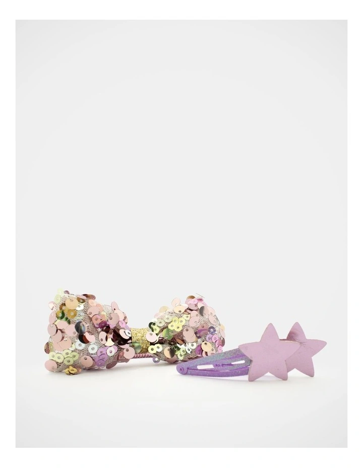 Sequin Bow Hairtie and Star Hair Clip 3Paxk in Purple image 4
