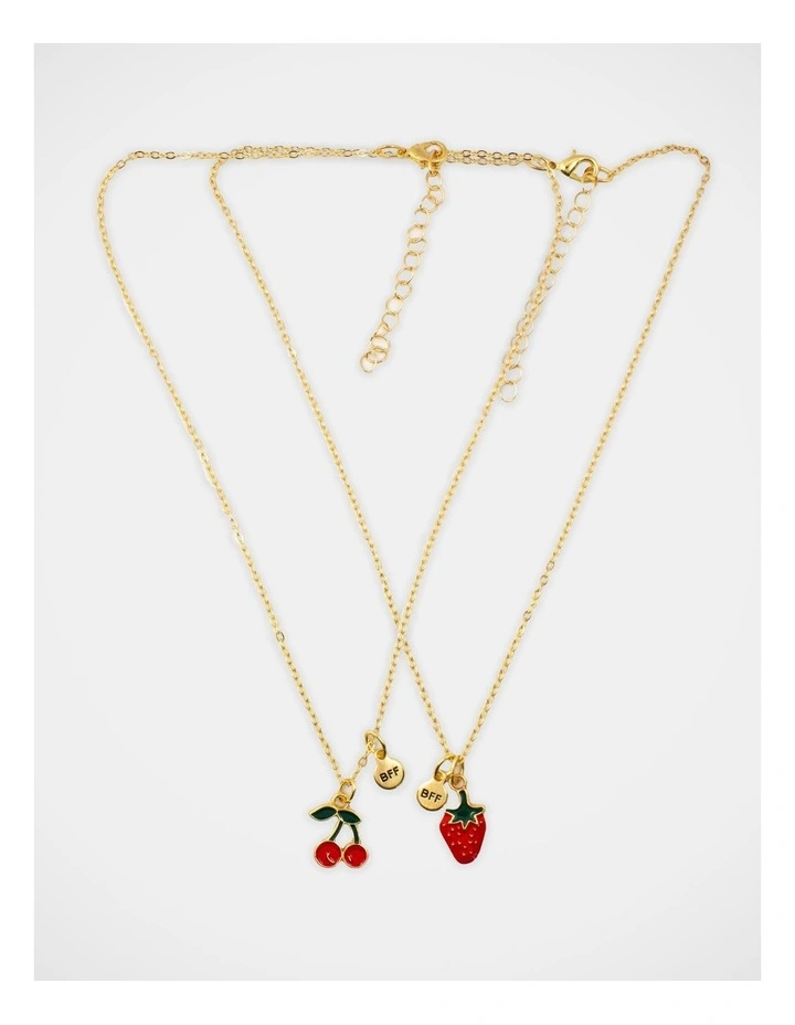Cherry and Strawberry Bff Necklace Set in Gold image 1