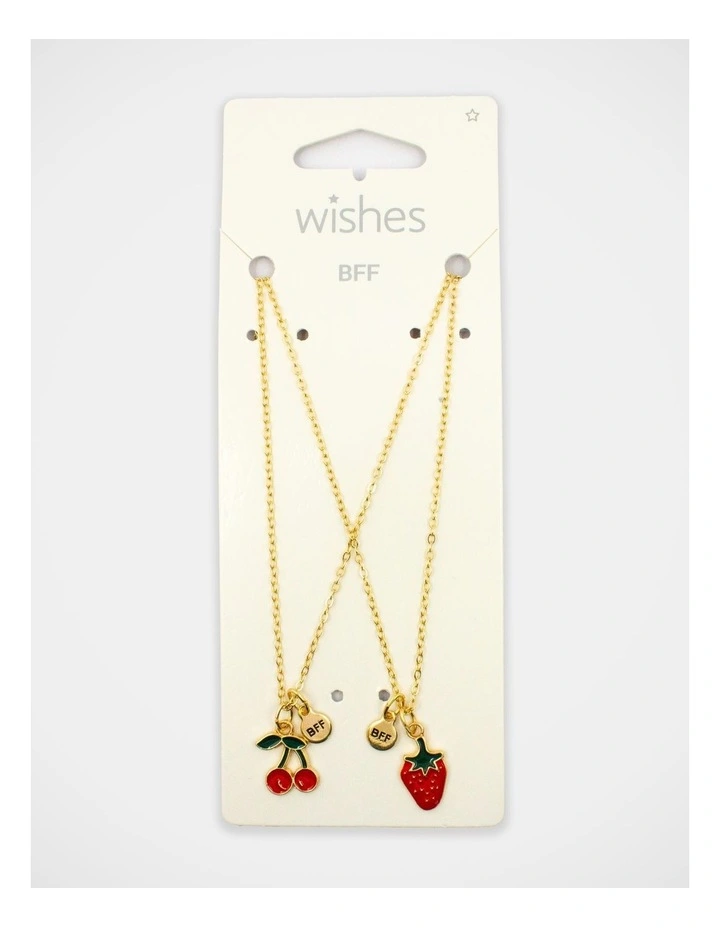 Cherry and Strawberry Bff Necklace Set in Gold image 2