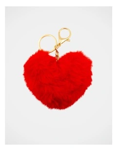 Fluffy Heart Keyring in Red