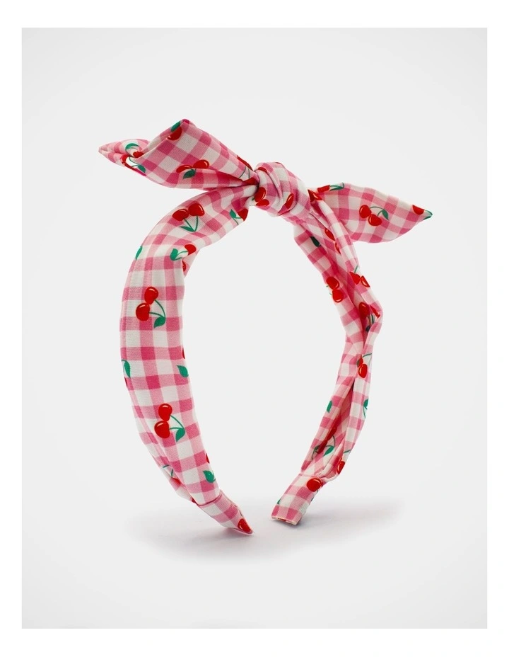 Gingham Cherry Printed Bow Aliceband in Multi image 2