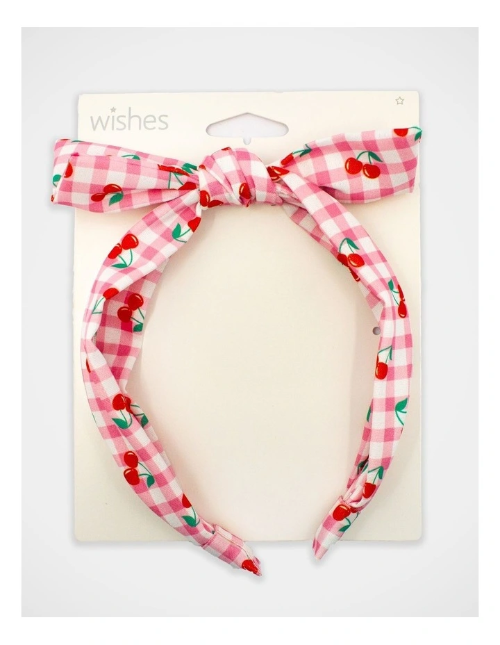 Gingham Cherry Printed Bow Aliceband in Multi image 3