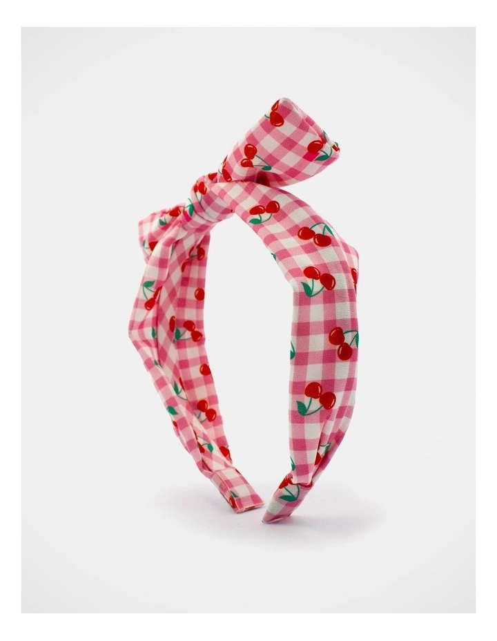 Gingham Cherry Printed Bow Aliceband in Multi image 4