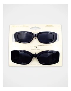 Mamma And Mini Rectangle Sunglass Set in Black