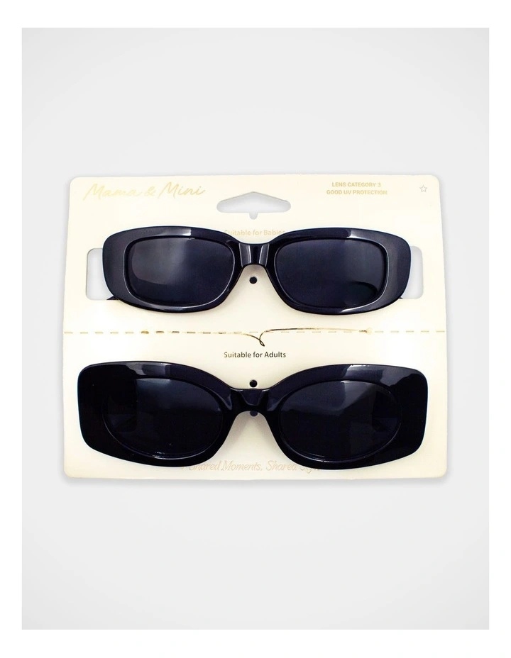 Mamma And Mini Rectangle Sunglass Set in Black image 1