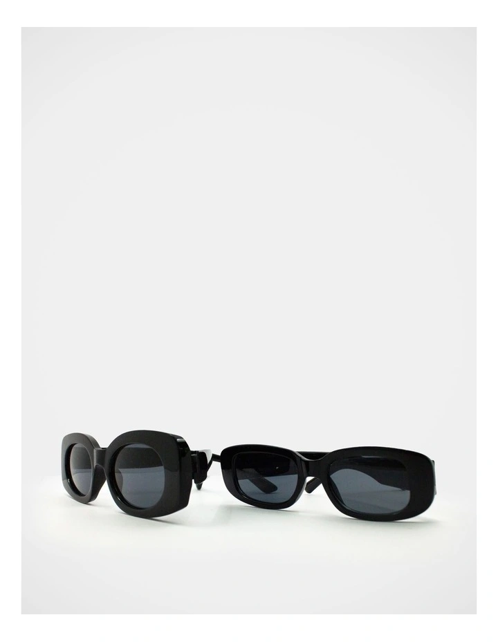 Mamma And Mini Rectangle Sunglass Set in Black image 2