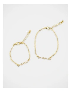 Mamma And Mini Script Bracelet Set in Gold
