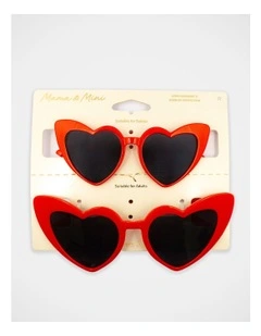 Mamma And Mini Heart Sunglass Set in Red