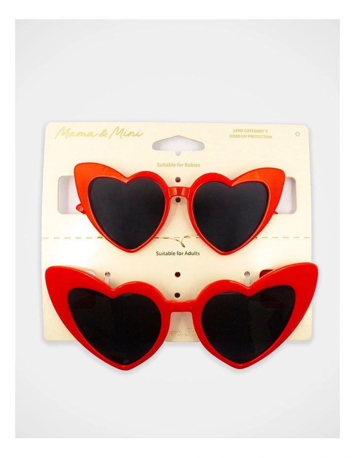 Mamma And Mini Heart Sunglass Set in Red image 1