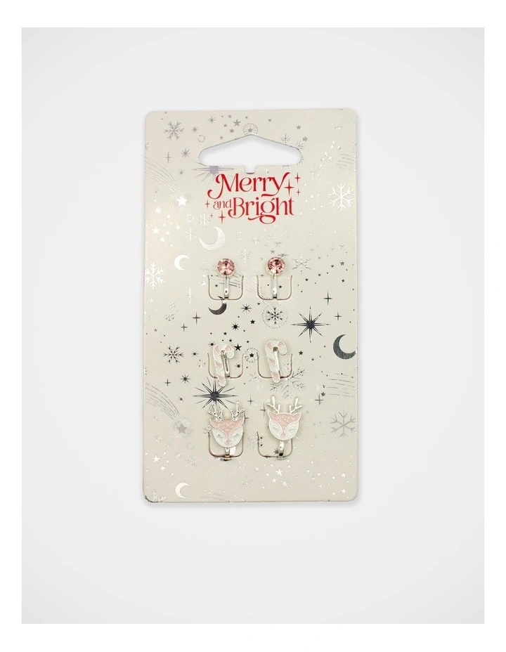 Christmas Huggie Earrings 3 Pack in Multi image 2