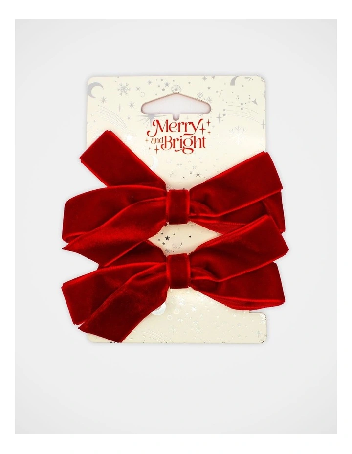 Christmas Velvet Bow Hair Tie 2 Pack in Red image 2