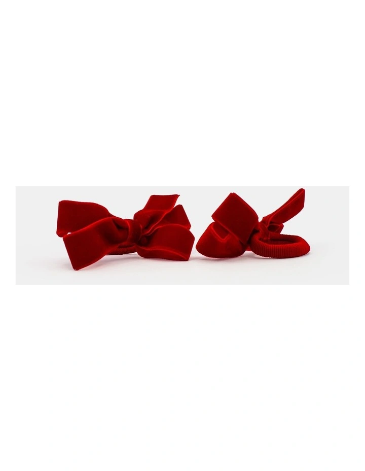 Christmas Velvet Bow Hair Tie 2 Pack in Red image 3