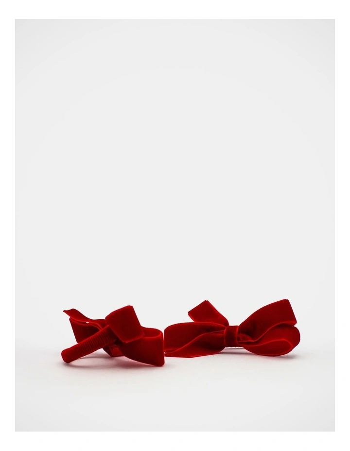 Christmas Velvet Bow Hair Tie 2 Pack in Red image 4